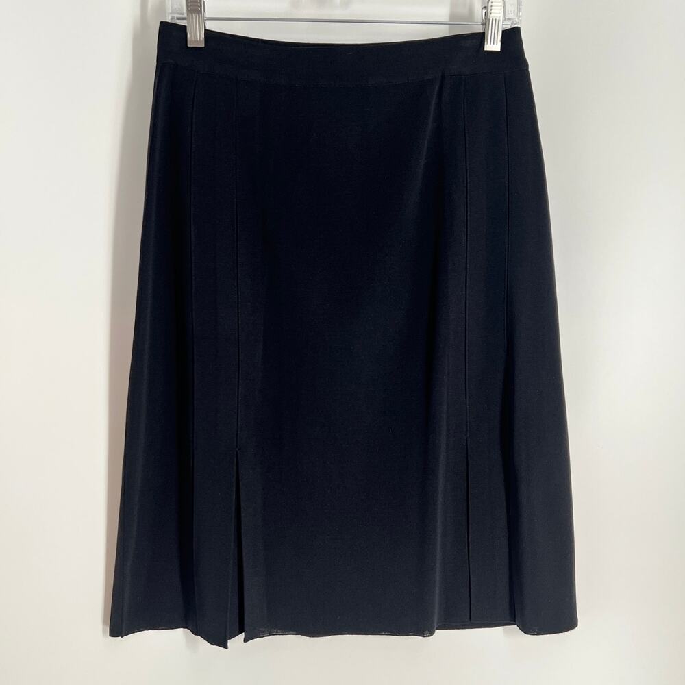 Exclusively Misook Petite Knit Pleated Skirt Womens Medium MP Black Stretch Midi